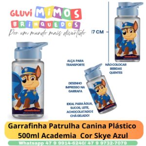 Garrafinha Patrulha Canina Plástico  500ml Academia  Cor Skye Rosa