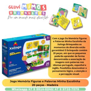 Jogo Memória Figuras e Palavras Minha Escolinha 20 peças - Madeira
