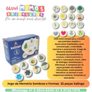 Jogo da Memória Sombras e Formas II 32 peças Xalingo