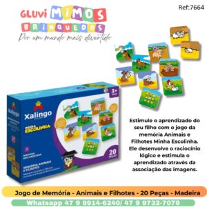 Jogo de Memória - Animais e Filhotes - 20 Peças - Madeira