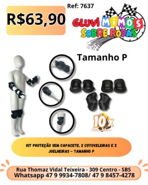 Kit Proteção com capacete, 2 Cotoveleiras e 2 Joelheiras - Tamanho P