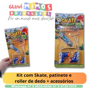 Kit com Skate, patinete e  roller de dedo + acessórios