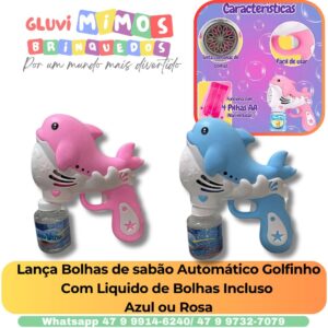 Lança Bolhas de sabão Automático Golfinho Com Liquido de Bolhas Incluso  Azul ou Rosa