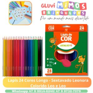Lapis 24 Cores Longo - Sextavado Leonora Colorido Leo e Leo