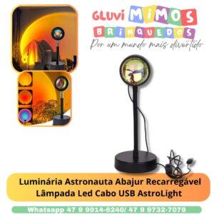 Luminária Astronauta Abajur Recarregável Lâmpada Led Cabo USB AstroLight