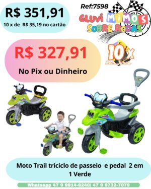 Moto Trail Triciclo de passeio 2 em 1 – Verde