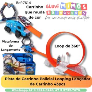 Pista de Carrinho Policial Looping Lançador de Carrinho 43pcs