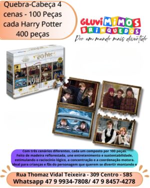 Quebra-Cabeça 4 cenas - 100 Peças cada Harry Potter 400 peças