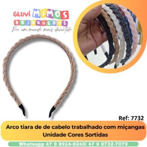 Arco tiara de de cabelo trabalhado com miçangas Unidade Cores Sortidas