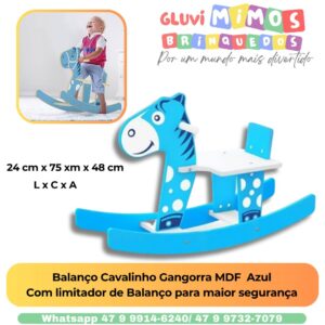 Balanço Cavalinho Gangorra MDF  Azul Com limitador de Balanço para maior segurança