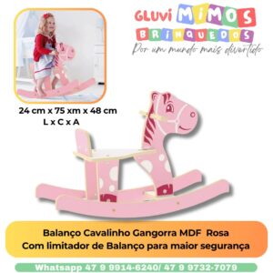 Balanço Cavalinho Gangorra MDF  Rosa Com limitador de Balanço para maior segurança