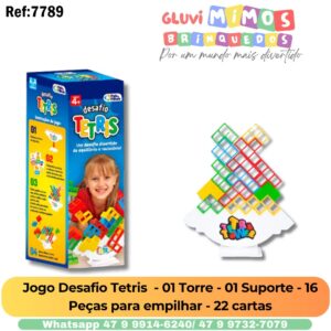 Jogo Desafio Tetris  - 01 Torre - 01 Suporte - 16 Peças para empilhar - 22 cartas
