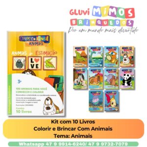 Kit com 10 Livros  Colorir e Brincar Com Animais  Tema: Animais