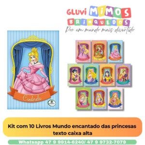 Kit com 10 Livros Mundo encantado das princesas  texto caixa alta