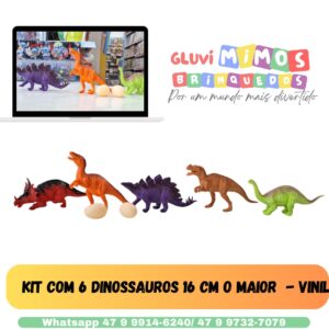 Kit com 6 Dinossauros 16 cm o maior  - Vinil