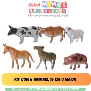 Kit com 6 animais, cerca e arvore 9 Peças