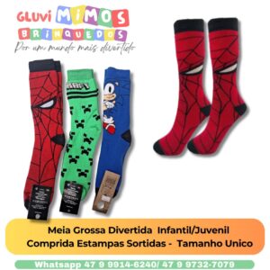 Meia Grossa Divertida  Infantil/Juvenil  Comprida Estampas Sortidas -  Tamanho Unico