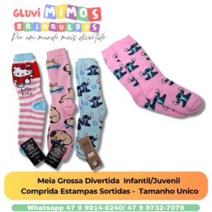 Meia Grossa Divertida  Infantil/Juvenil  Comprida Estampas Sortidas -  Tamanho Unico