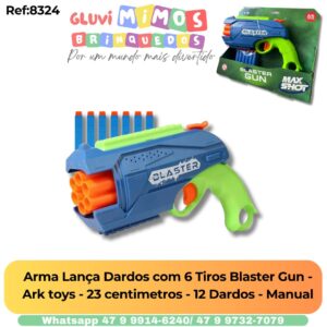 Arma Lança Dardos com 6 Tiros Blaster Gun - Ark toys - 23 centimetros - 12 Dardos - Manual