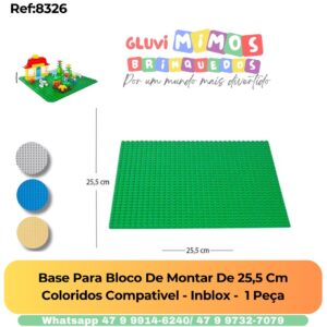 Base Para Bloco De Montar De 25,5 Cm Coloridos Compativel - Inblox -  1 Peça