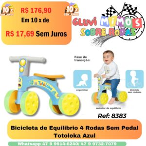 Bicicleta de Equilibrio 4 Rodas Sem Pedal  Totoleka Azul
