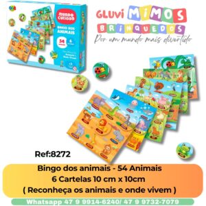 Bingo dos animais - 54 Animais  6 Cartelas 10 cm x 10cm   ( Reconheça os animais e onde vivem )