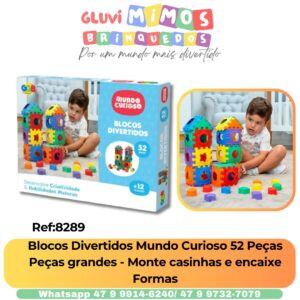 Blocos Divertidos Mundo Curioso 52 Peças Peças grandes - Monte casinhas e encaixe Formas