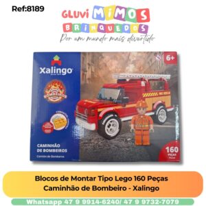 Blocos de Montar Tipo Lego 160 Peças  Caminhão de Bombeiro - Xalingo