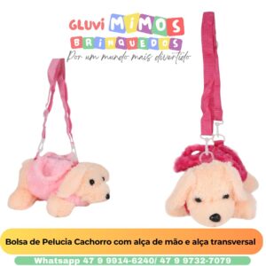 Bolsa de Pelucia Cachorro com alça de mão e alça transversal