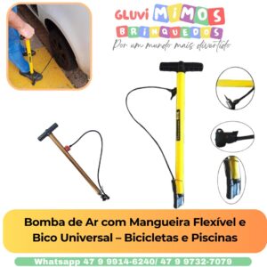 Bomba de Ar com Mangueira Flexível e Bico Universal – Bicicletas e Piscinas