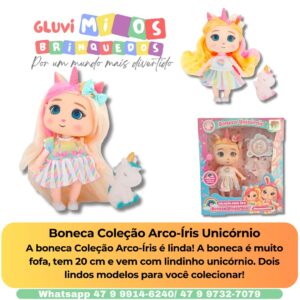 Boneca Coleção Arco-Íris Unicórnio - Boneca com chifre e orelhas de unicórnio