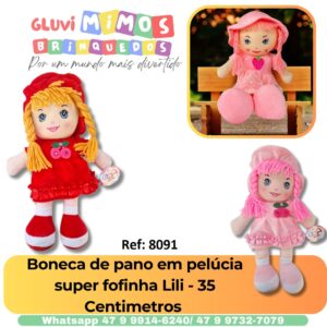 Boneca de pano em pelúcia super fofinha Lili - 35 Centimetros