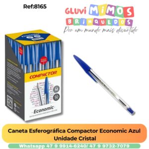 Caneta Esferográfica Compactor Economic Azul  Unidade Cristal