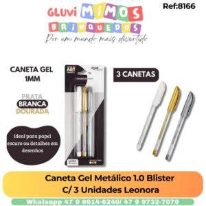 Caneta Gel Metálico 1.0 Blister  C/ 3 Unidades Leonora