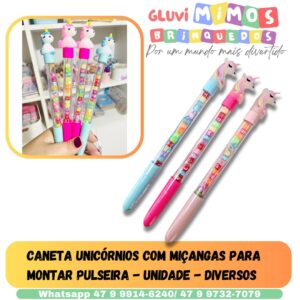 Caneta Unicórnios com Miçangas para montar Pulseira - Unidade - Diversos