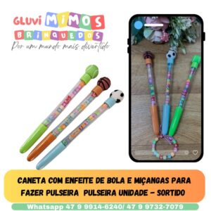 Caneta com enfeite de bola e miçangas para fazer pulseira  pulseira Unidade - Sortido