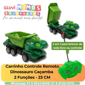 Carrinho Controle Remoto Dinossauro Caçamba   2 Funções - 23 CM
