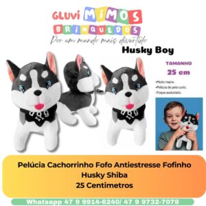 Pelúcia Cachorrinho Fofo Antiestresse Fofinho Husky Shiba 25 Centimetros