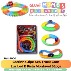 Pista com Carrinho Jipe 4x4 Truck Com Luz Led E Pista Montável 56pçs