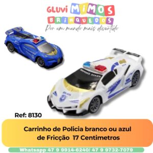 Carrinho de Policia branco ou azul  de Fricção  17 Centimetros