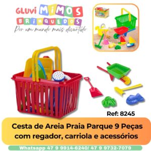 Cesta de Areia Praia Parque 9 Peças com regador, carriola e acessórios