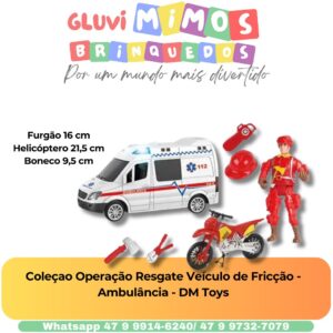 Coleçao Operação Resgate Veículo de Fricção - Ambulância - DM Toys