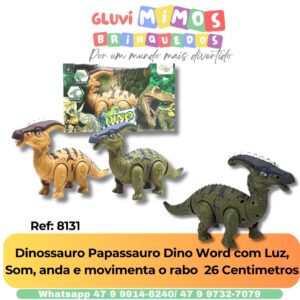 Dinossauro Papassauro Dino Word com Luz, Som, anda e movimenta o rabo  26 Centimetros