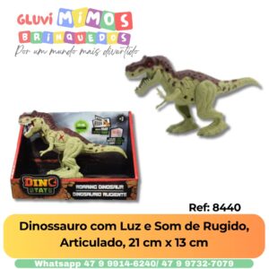 Dinossauro com Luz e Som de Rugido, Articulado, 21 cm x 13 cm