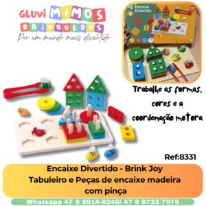 Encaixe Divertido - Brink Joy  Tabuleiro e Peças de encaixe madeira  com pinça
