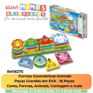 Formas Geometricas Animais Peças Grandes em EVA - 16 Peças - Cores, Formas, Animais, Contagem e mais