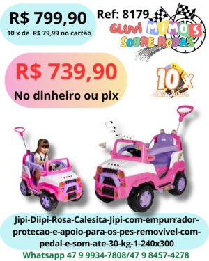 Jipi Diipi Rosa, Calecita Jipi com empurrador, proteção e apoio para os pés removível com pedal e som
