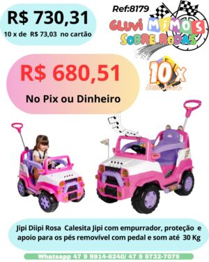 Jipi Diipi Rosa, Calecita Jipi com empurrador, proteção e apoio para os pés removível com pedal e som