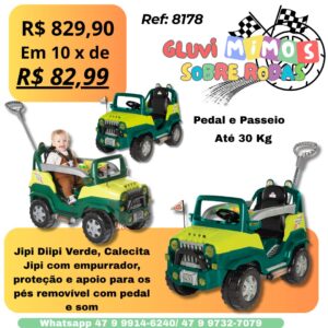 Jipi Diipi Verde, Calecita Jipi com empurrador, proteção e apoio para os pés removível com pedal e som