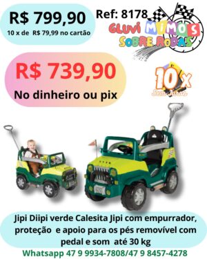 Jipi Diipi Verde, Calecita Jipi com empurrador, proteção e apoio para os pés removível com pedal e som